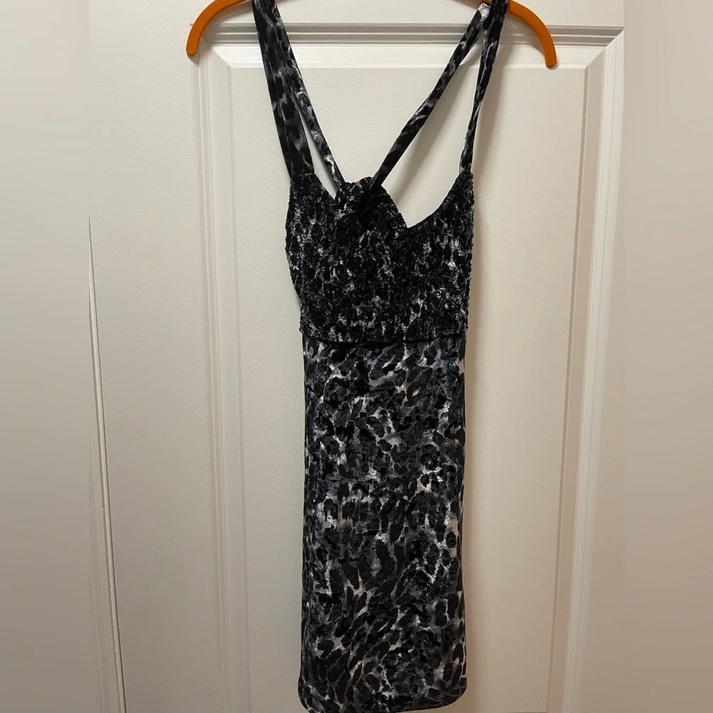 NWT $98R. Free People Virgo Moon Velvet Mini Dress  Silver Combo.